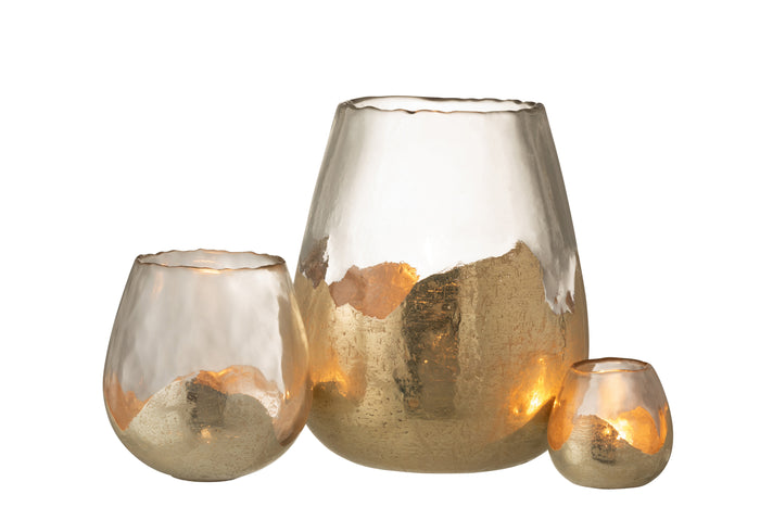 J-line - Theelichthouder Zoe Rond Glas Goud Large - 26x26x31cm