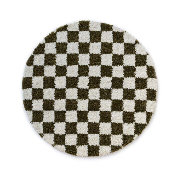 Boho&me Rond checkerboard vloerkleed - Check ivoor|olijfgroen - 250 cm