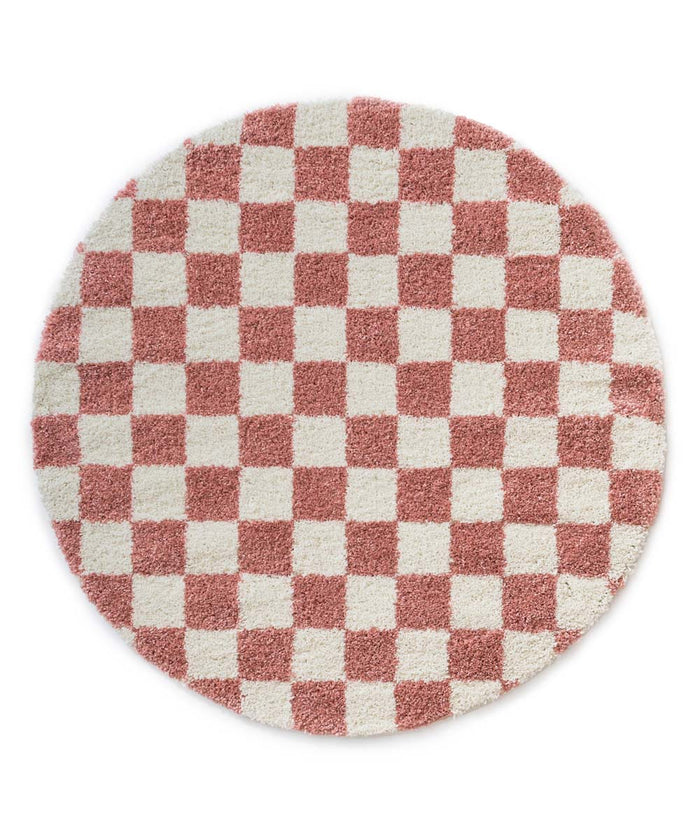 Boho&me Rond checkerboard vloerkleed - Check ivoor|roze - 300 cm