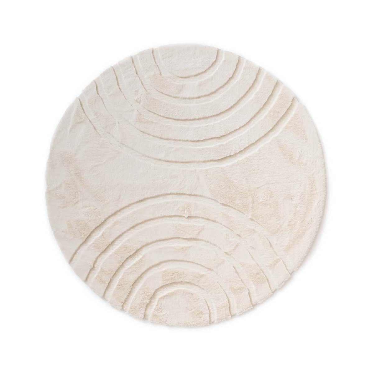 Tapeso Fluffy vloerkleed rond - Carvy crème - 120 cm