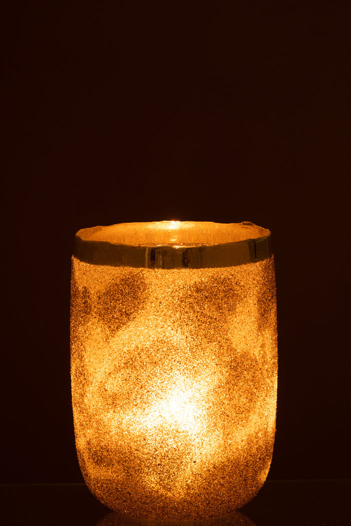 J-line - Theelichthouder Frosty Rond Glas Zilver XL - 19.5x19.5x25.5cm