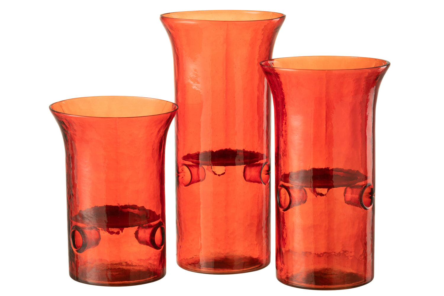 J-line - Set Van Drie Kaarshouder Bord Glas|metaal Rood - 15x15x21cm