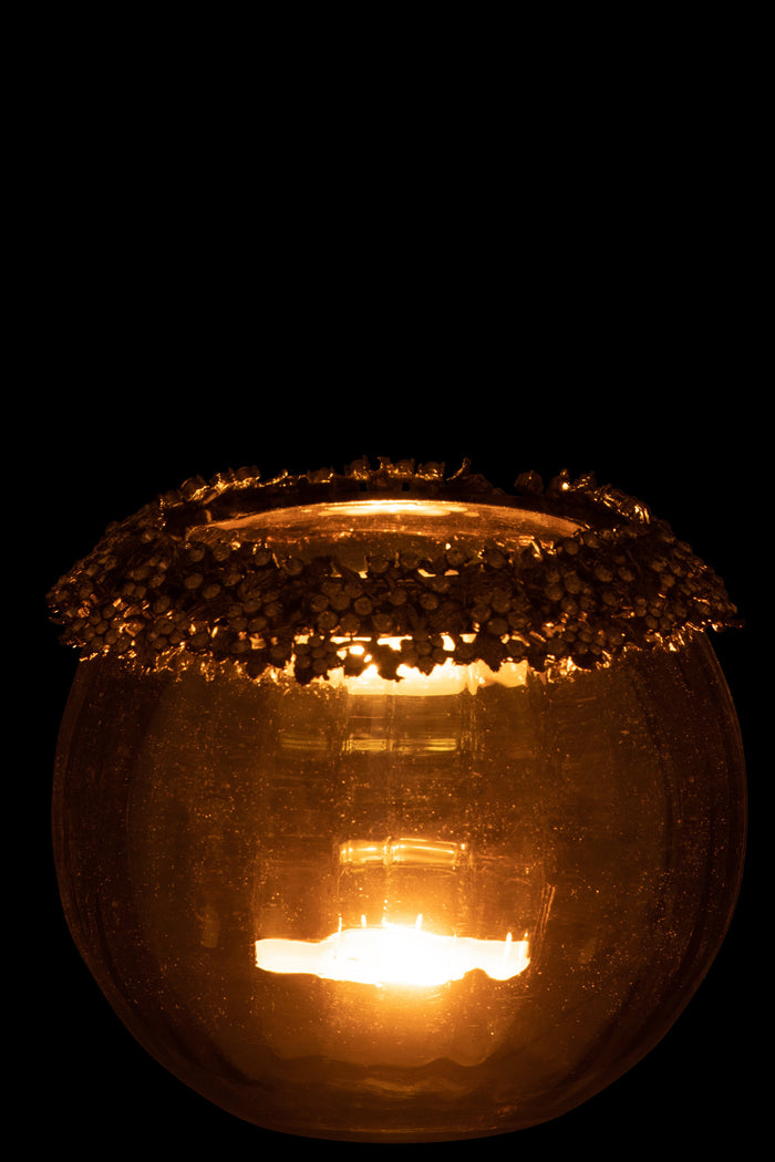 J-line - Theelichthouder Volve Metaal Goud|brons Large - 14x10x14cm