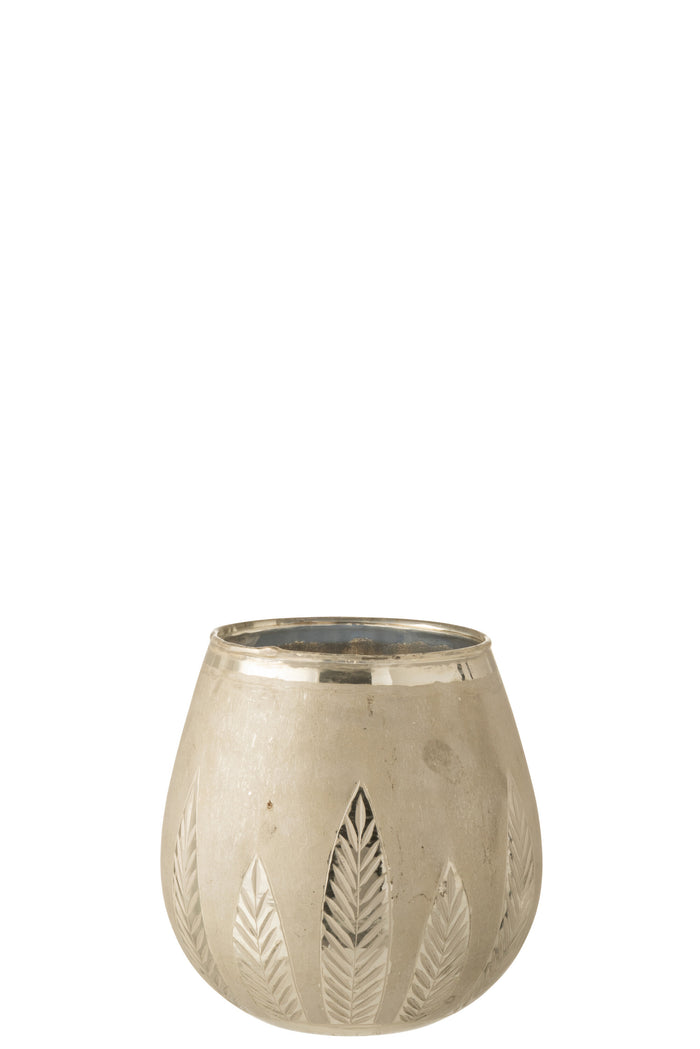 J-line - Theelichthouder Rond Glas Zilver Medium - 18.5x18.5x18.5cm