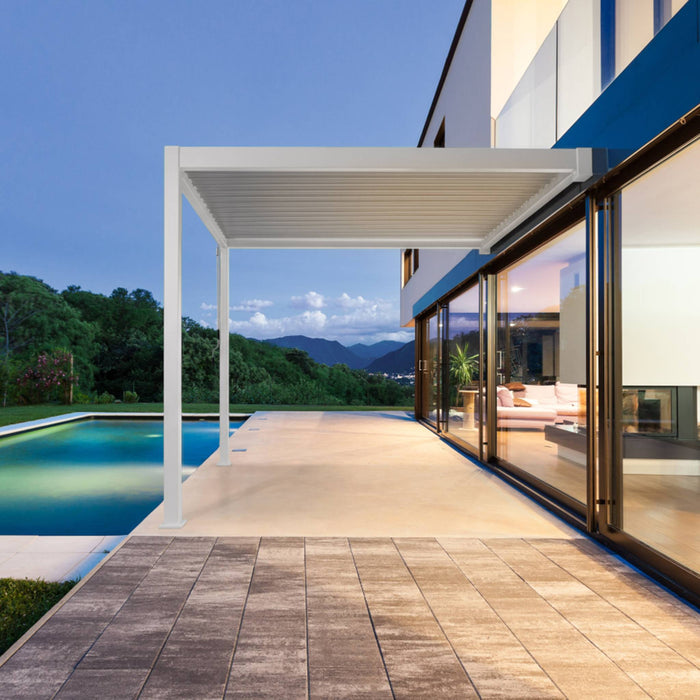 sweeek - Aangebouwde pergola van aluminium met draaibare lamellen 4x3m