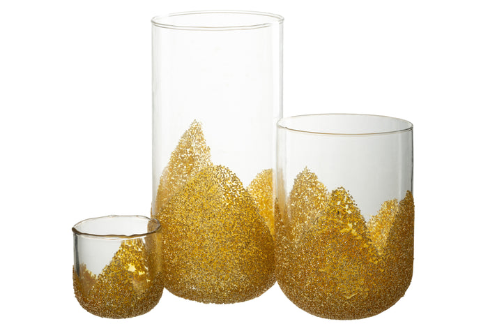 J-line - Kaarshouder Strass Glas Transparant|goud Large - 13x13x28cm