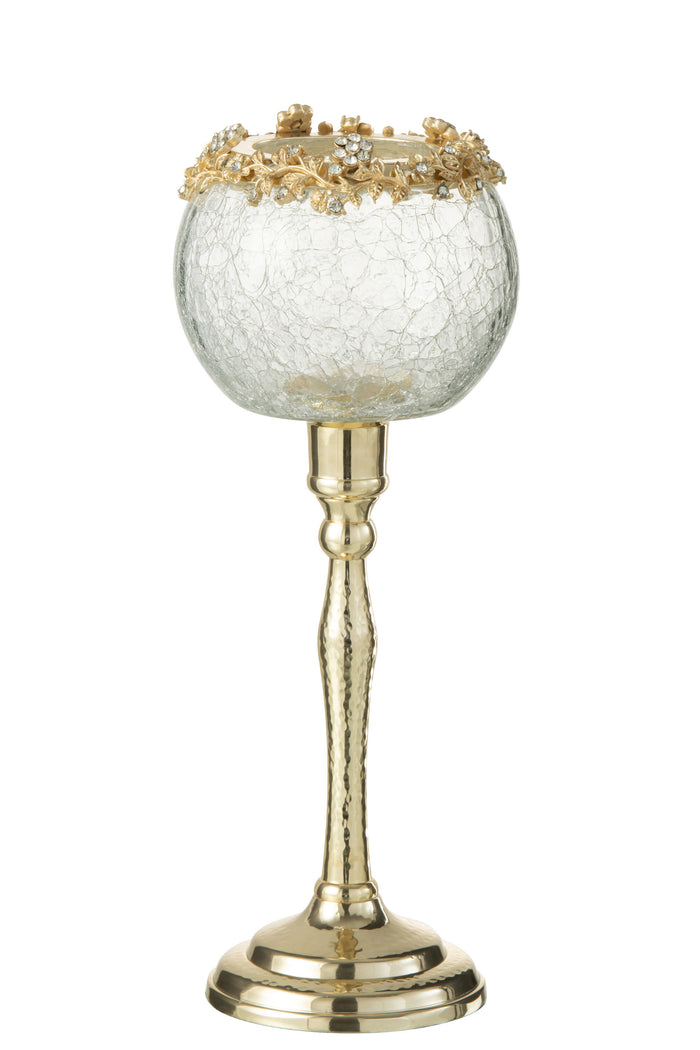 J-line - Theelichthouder Viane Metaal Goud Large - 10.2x7.6x33cm