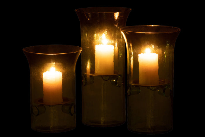 J-line - Set Van Drie Kaarshouder Bord Glas|metaal Groen - 15x15x21cm