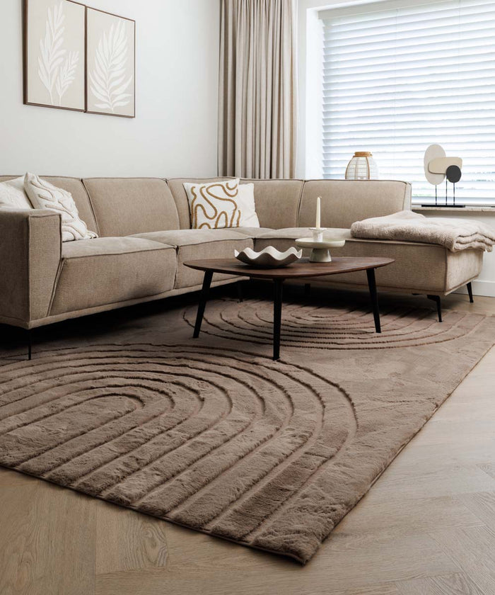 Tapeso Fluffy vloerkleed - Carvy taupe - 230x330 cm