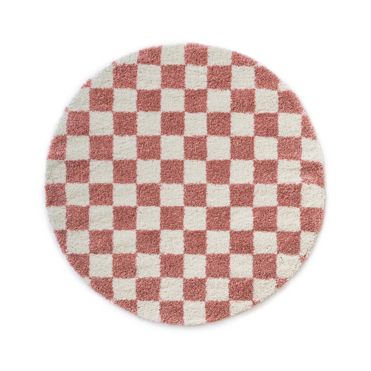 Boho&me Rond checkerboard vloerkleed - Check ivoor|roze - 200 cm