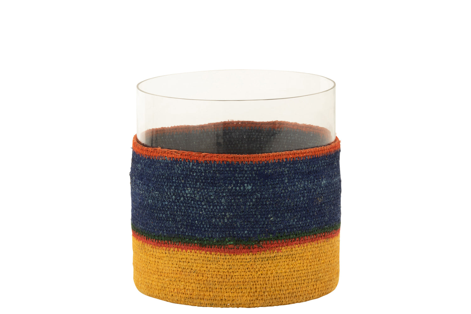 J-line - Theelichthouder Rond Glass|zeegras Donker Blauw - 20x20x20cm