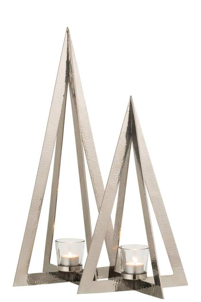 J-line - Theelichthouder Boom glas Zilver Large - 19x19x58cm