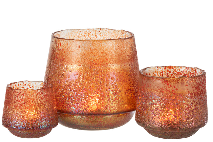 J-line - Theelichthouder Stippen Glas Oranje Large - 22x22x19cm