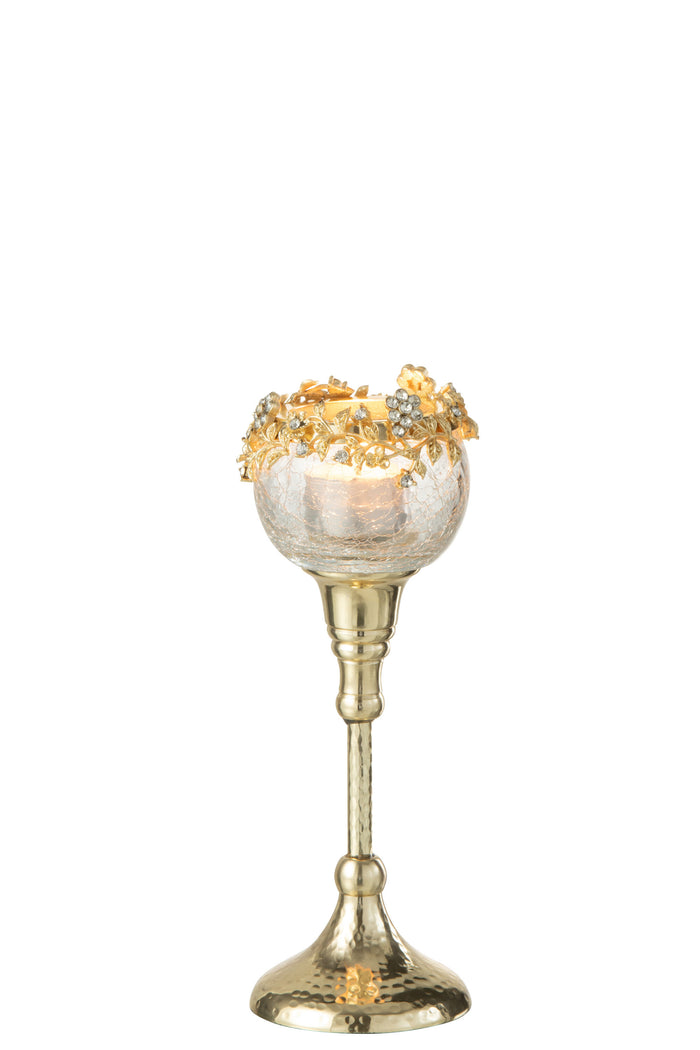 J-line - Theelichthouder Viane Metaal|glas Goud Small - 8x5.7x23cm
