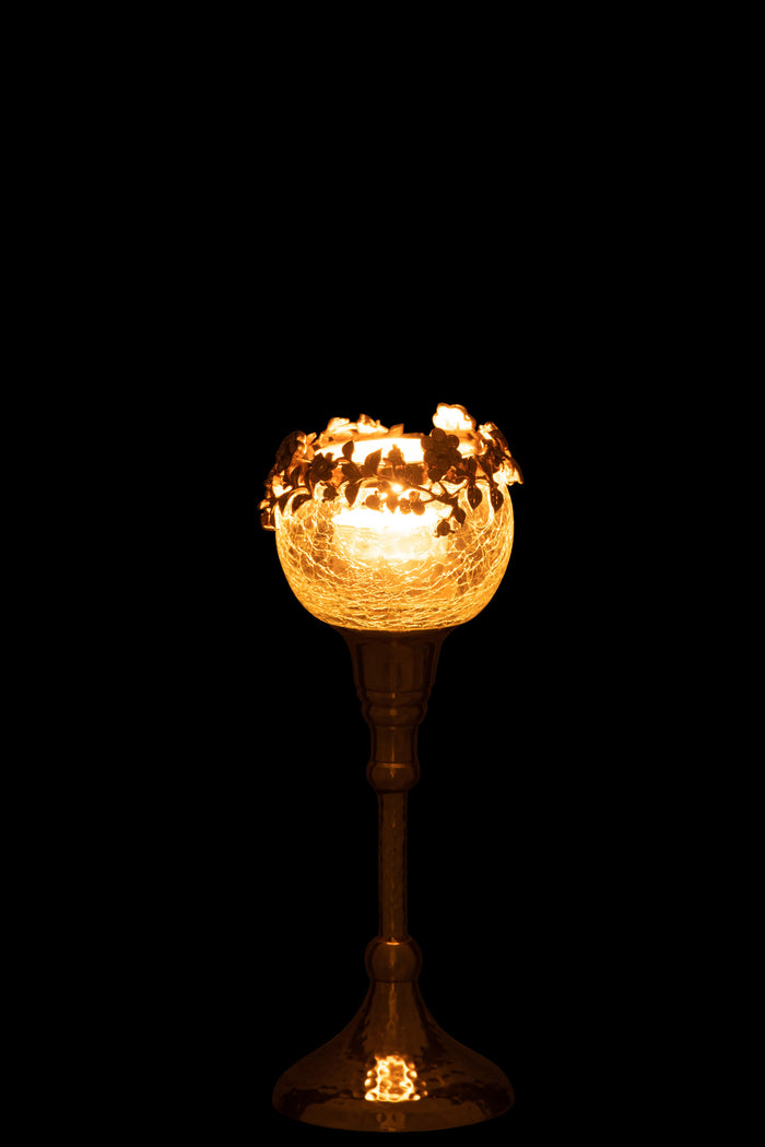 J-line - Theelichthouder Viane Metaal|glas Goud Small - 8x5.7x23cm