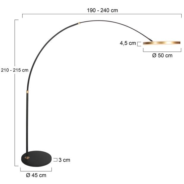 Steinhauer Booglamp Ringlux Zwart -Goud Led incl. Dimmer Ø 50cm
