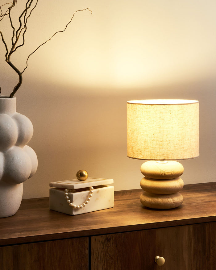 Beliani-BETWA-Tafellamp-Lichtbruin-30 cm-Mangohout|Katoen|Linnen