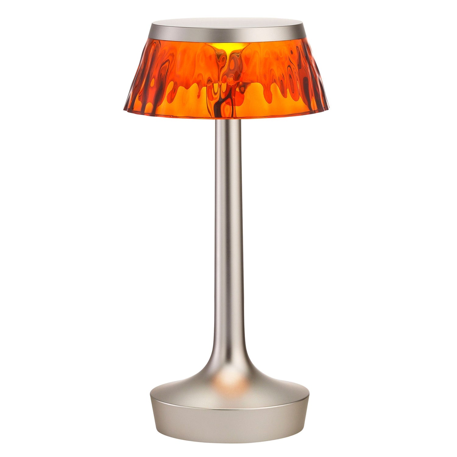 Bon Jour Unplugged tafellamp LED oplaadbaar satijn, kap amber