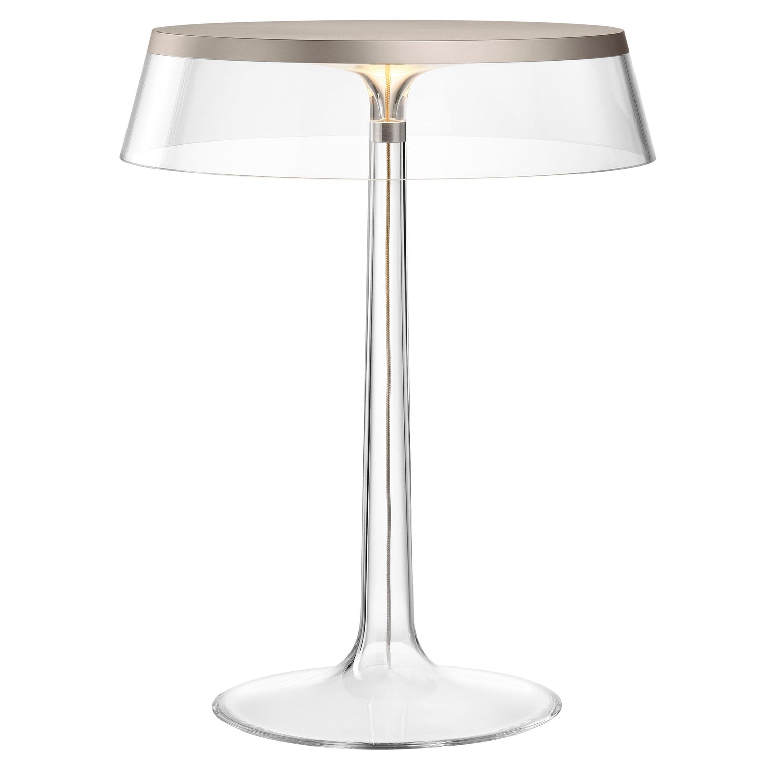 Bon Jour tafellamp LED satijn, kap transparant