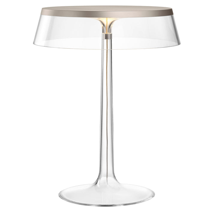 Bon Jour tafellamp LED satijn, kap transparant