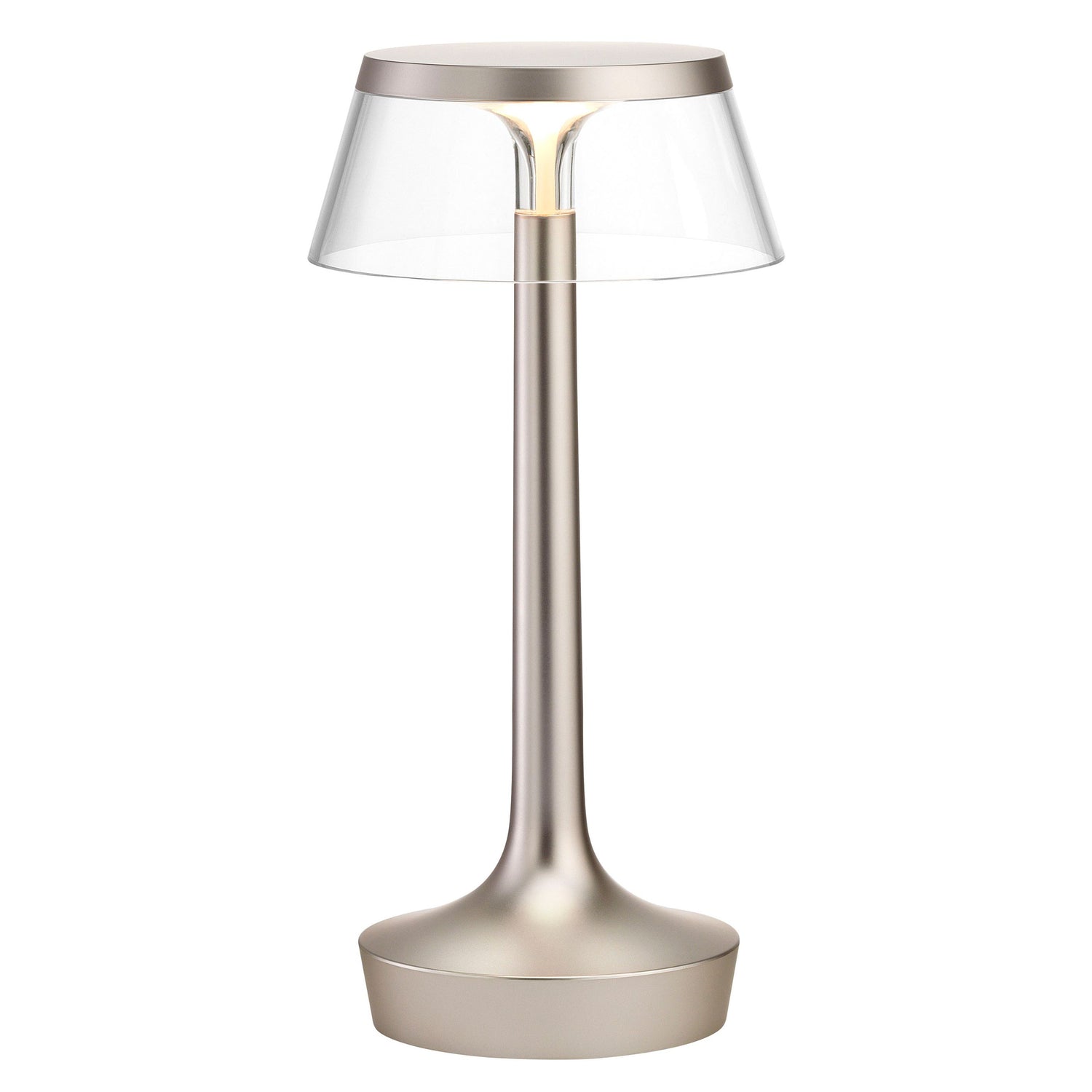 Bon Jour Unplugged tafellamp LED oplaadbaar satijn, kap transparant