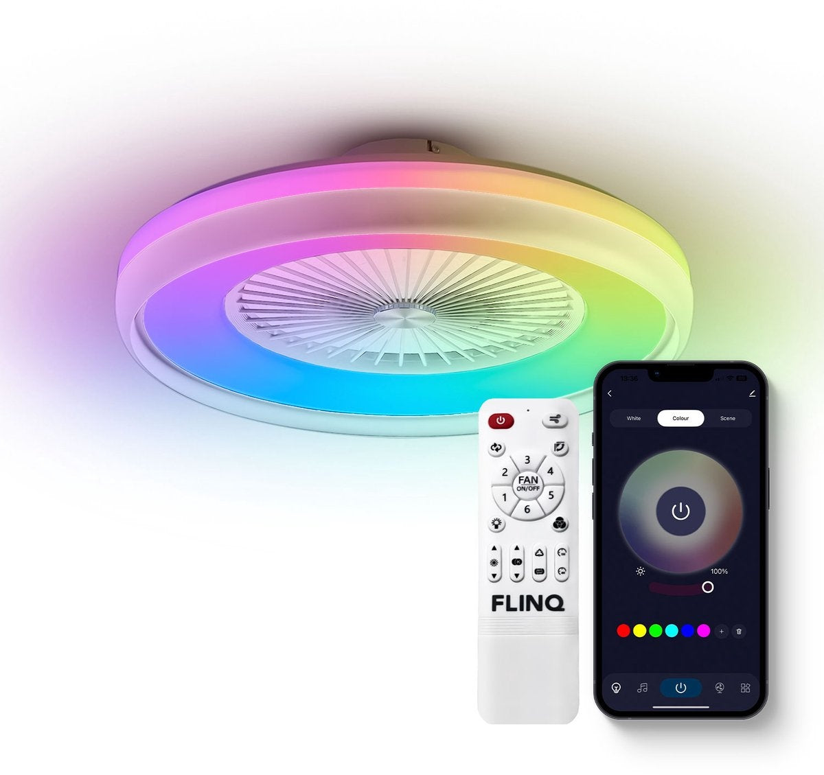 FlinQ Plafondventilator Smart LumiFan Wit Ø 59cm Lichtkleur Instelbaar