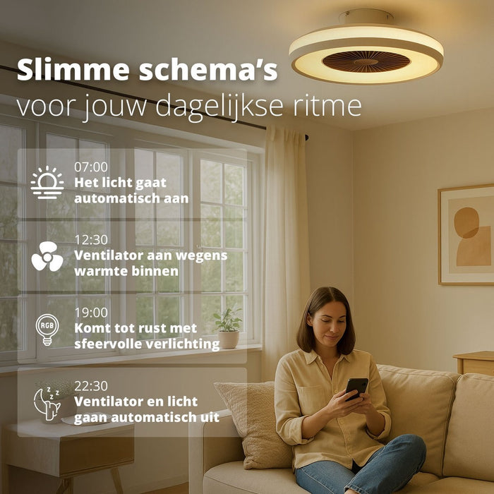 FlinQ Plafondventilator Smart LumiFan Wit Ø 59cm Lichtkleur Instelbaar
