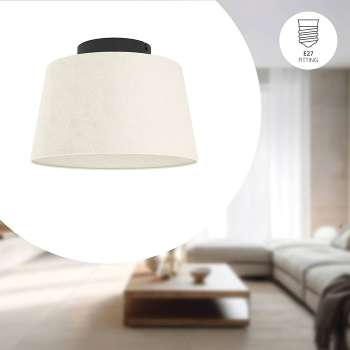 EGLO Febres Plafonnière - E27 - teddy stof - Zwart|Wit