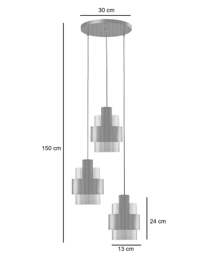 Freelight Hanglamp  Chiasso Zwart Goud & Amber Glas 3 Lichts Rond Ø