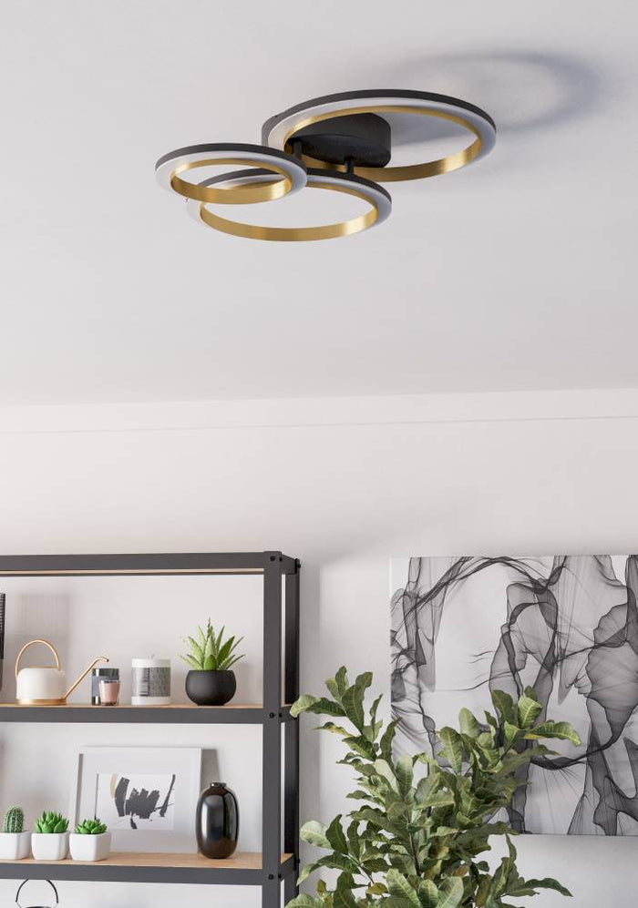 EGLO Calliera Plafonnière - LED - Kunststof - Zwart|Goud|Wit