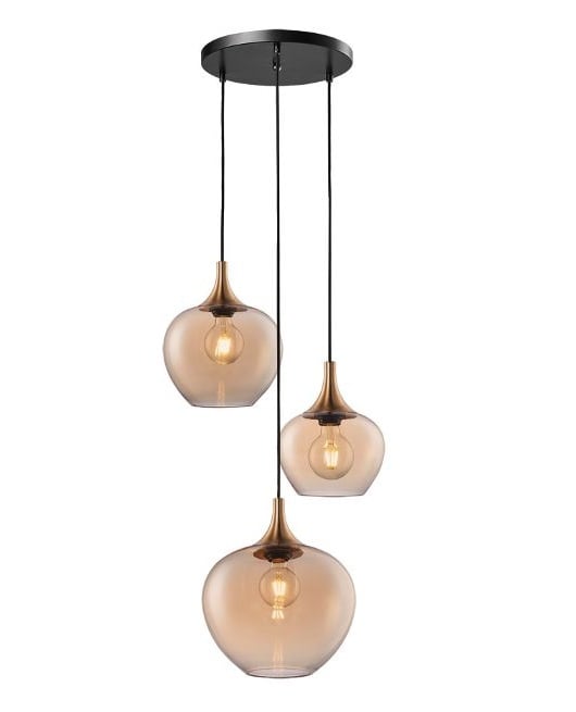 Freelight Hanglamp Fresu Amber Glas 3 Lichts Ø 35cm Fitting E27