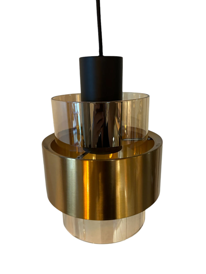 Freelight Hanglamp  Chiasso Zwart Goud & Amber Glas 5 Lichts Rond Ø