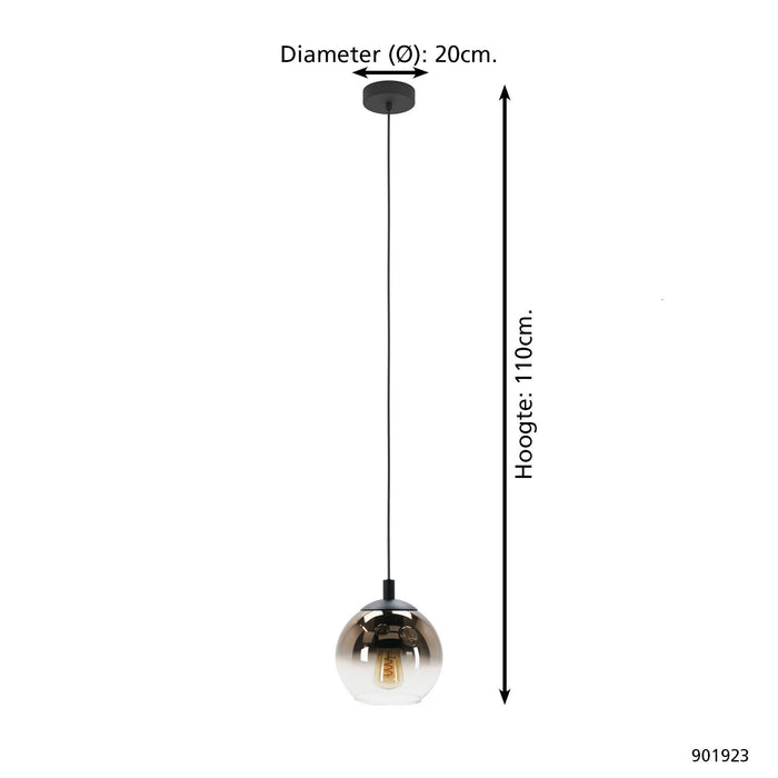 EGLO Ariscani 1 Hanglamp - E27 - Ø 20 cm - Koperglas - Zwart