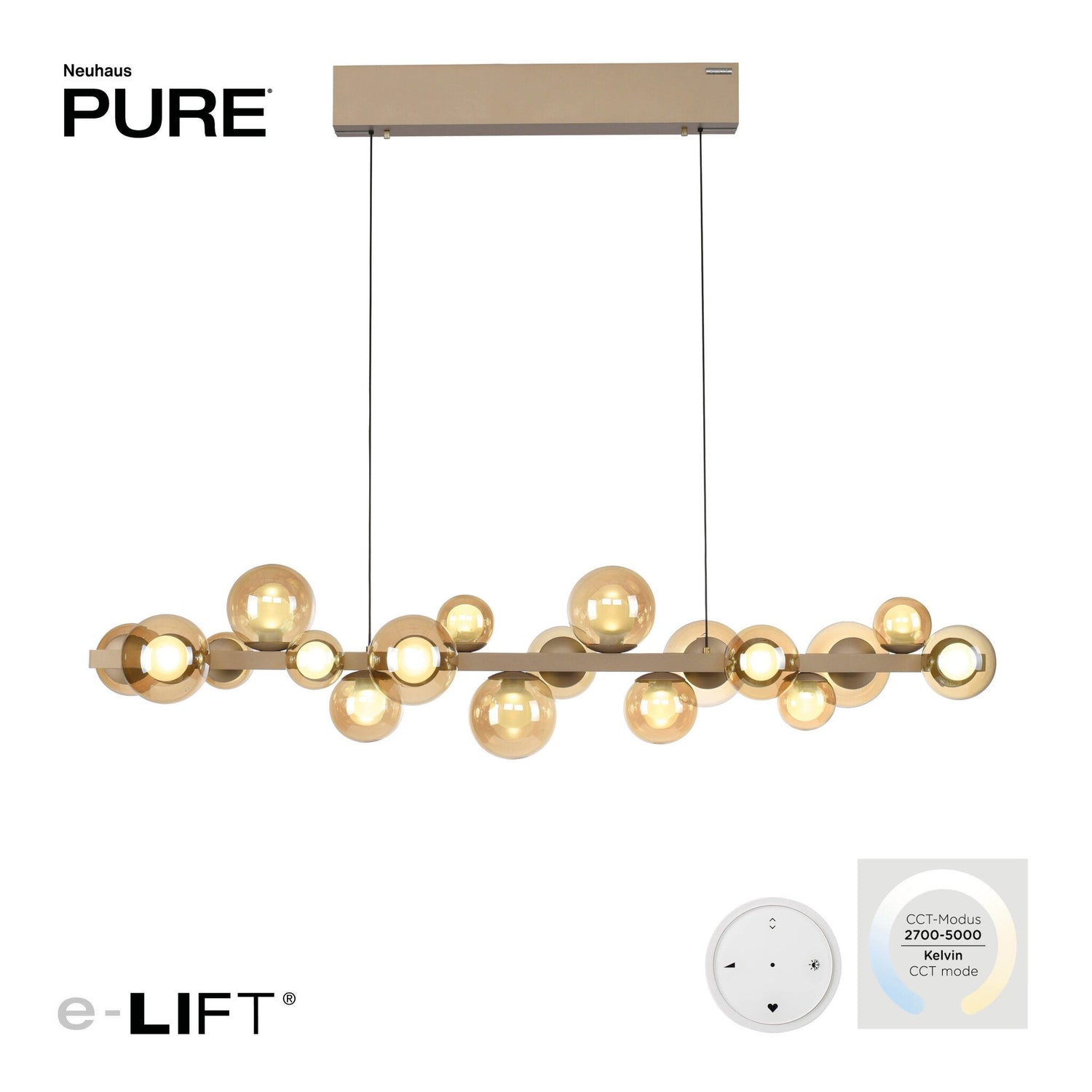 Neuhaus PURE® Hanglamp Pure E-Popup Champagne L 120cm incl. Remote