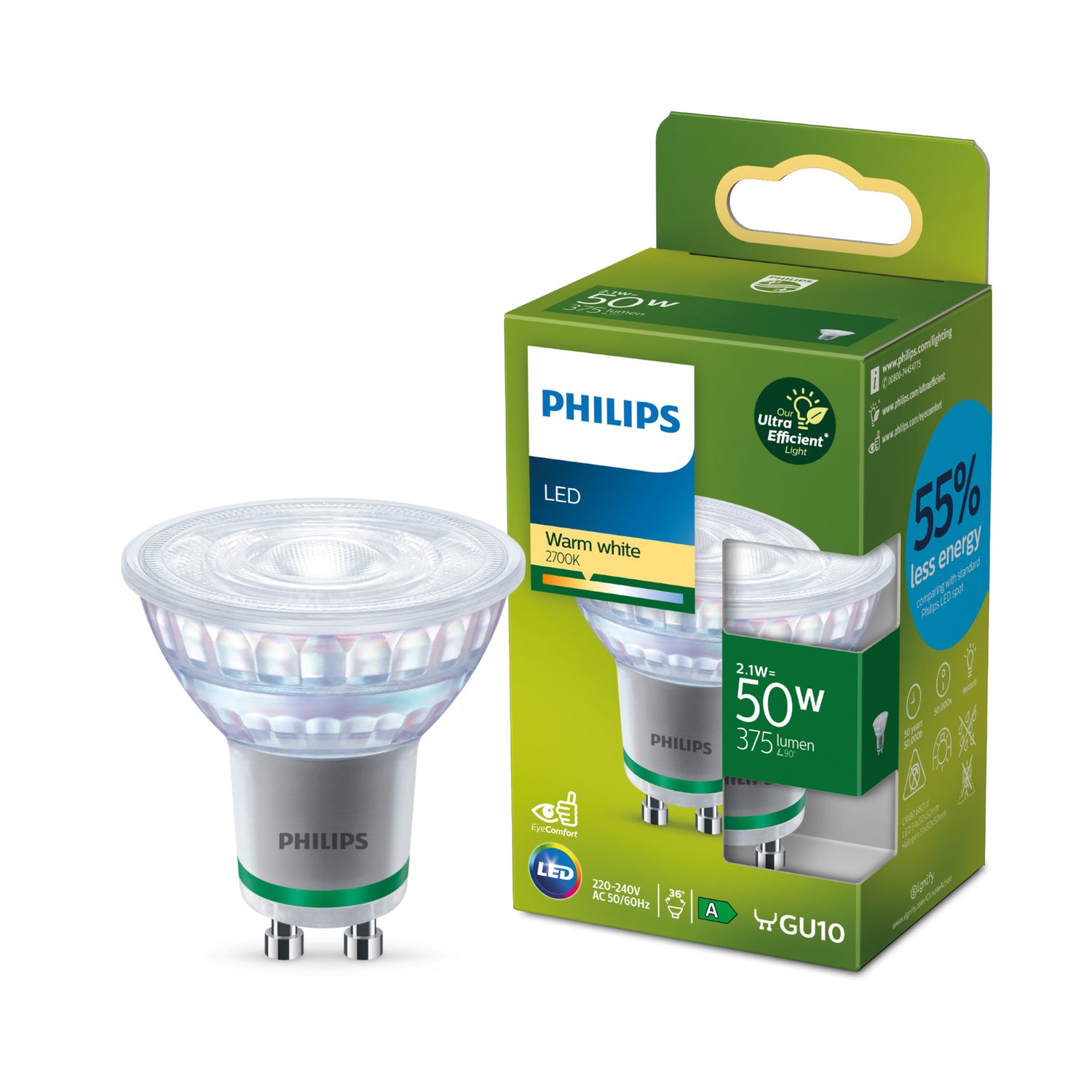 Philips Ultra Efficient LED spot - 50W - GU10 - Warmwit licht