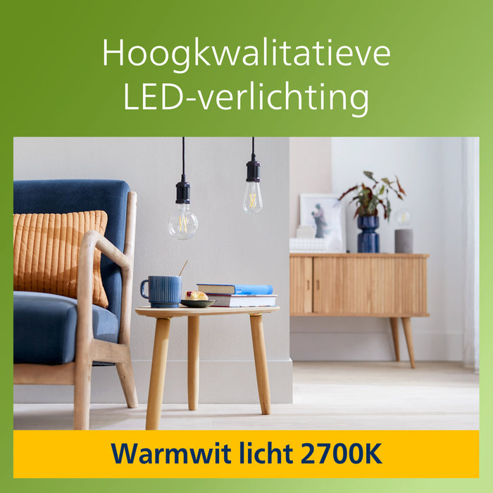 Philips Ultra Efficient LED lamp Globe Transparant - 60 W - E27 - Warmwit licht