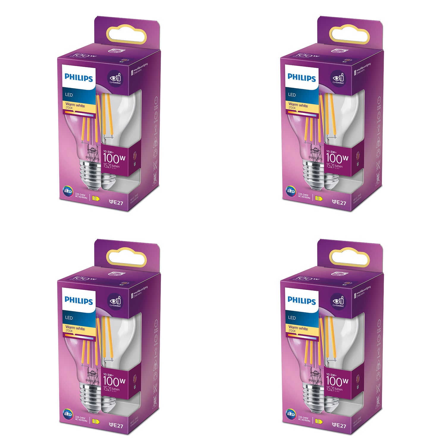 Philips Voordeelverpakking E27 - LED Standaardlamp - Set van 4 Stuks