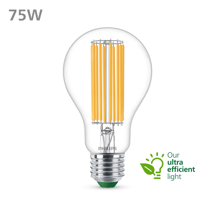 Philips Ultra Efficient LED lamp Transparant - 75 W - E27 - Warmwit licht