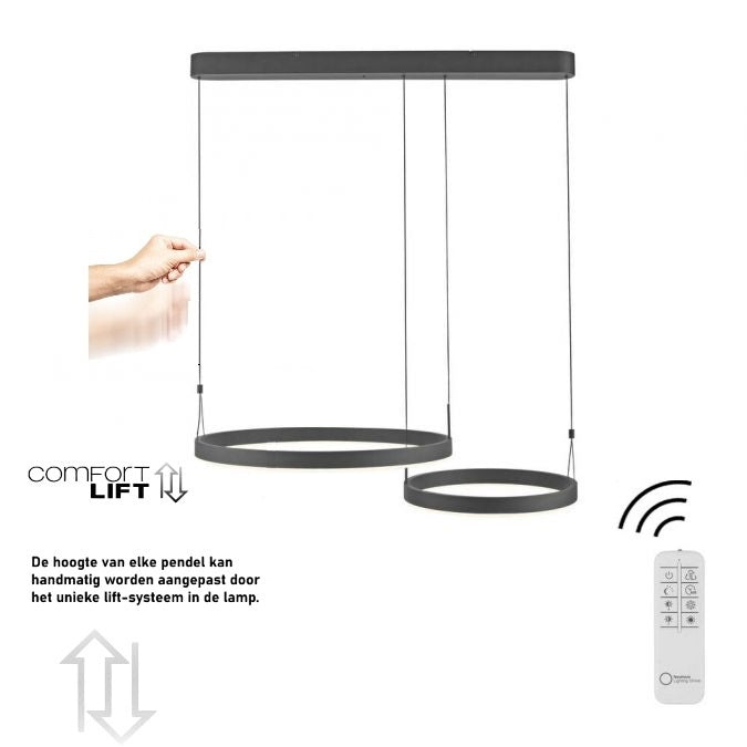 Paul Neuhaus Hanglamp Esko Zwart 2 Ringen Led Comfortlift