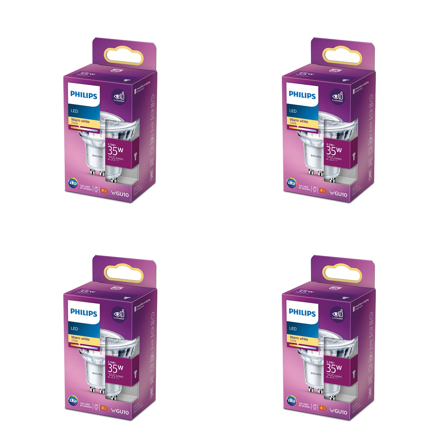Philips Voordeelverpakking GU10 - LED Spotlamp - Set van 4 Stuks