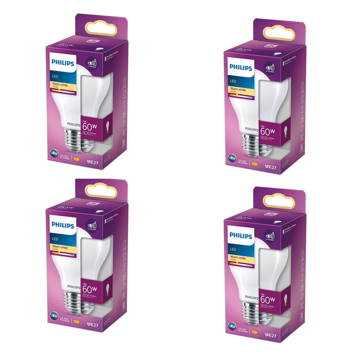 Philips Voordeelverpakking E27 - LED Standaardlamp - Set van 4 Stuks