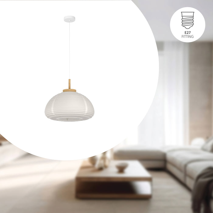 EGLO Summerhill Hanglamp - E27 - Ø 55 cm - Hout & Papier - Wit
