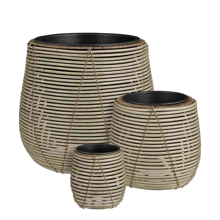 Mica Decorations Bloempot Cancun - 45x45x40 cm - Gerecycled Plastic - Lichtgrijs- Set van 3