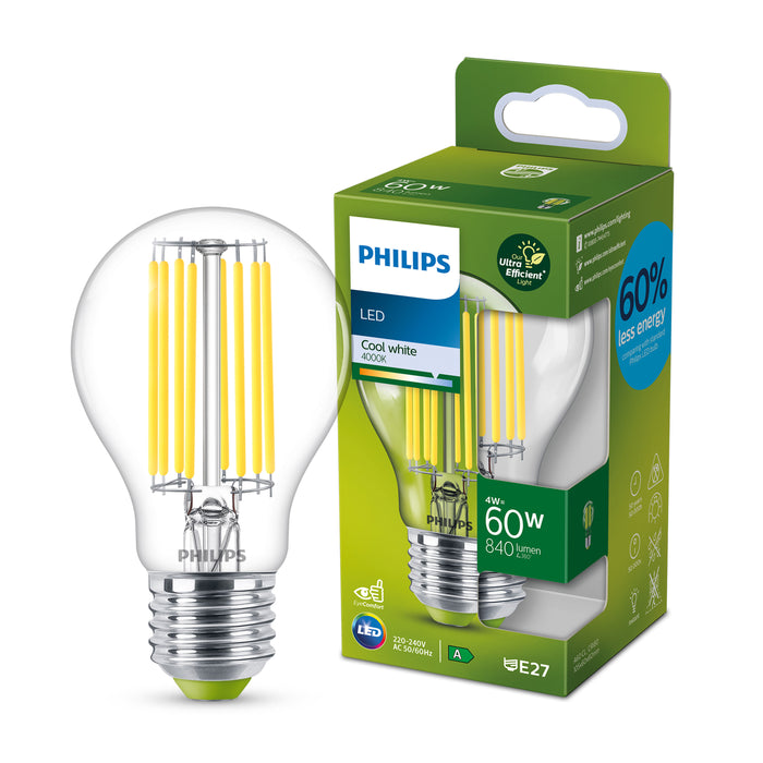 Philips LED lamp Transparant - 60 W - E27 - koelwit licht