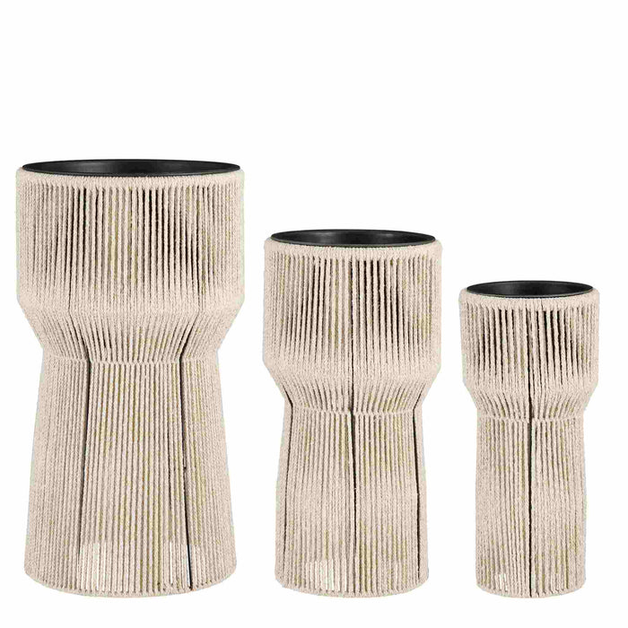 Mica Decorations Bloempot Merida - 36x36x65 cm - Katoen - Beige- Set van 3