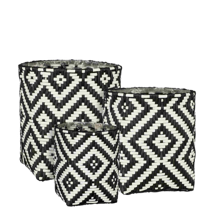 Mica Decorations Mand Merlijn - 24x24x26 cm - plastic - Zwart - Set van 3
