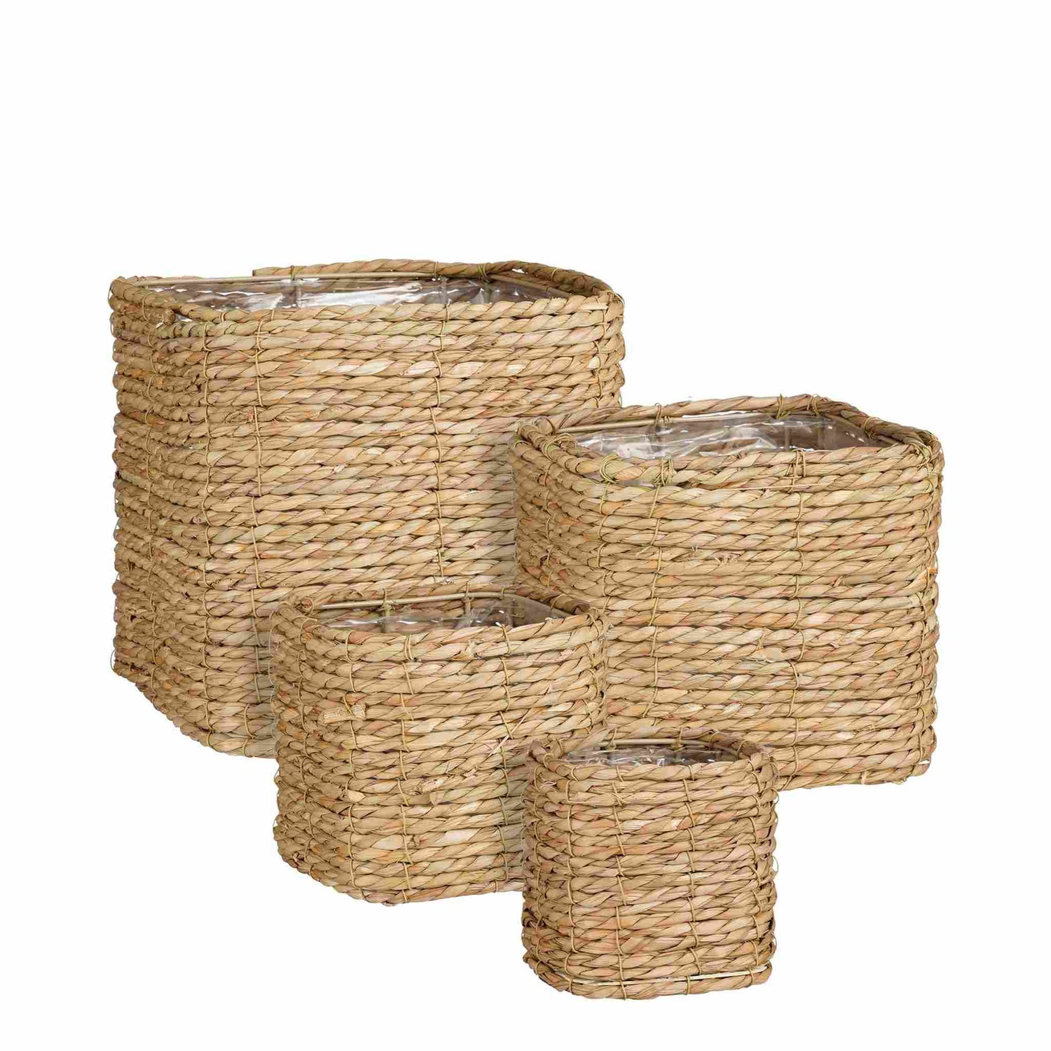 Mica Decorations Mand Belmond - 26x26x25 cm - Zeegras - Bruin - Set van 4