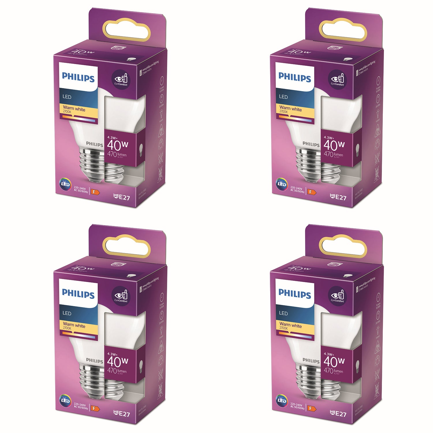 Philips Voordeelverpakking E27 - LED Kogellamp - Set van 4 Stuks