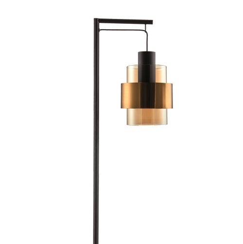 Freelight Vloerlamp  Chiasso Zwart Goud & Amber Glas 1 Lichts 170cm