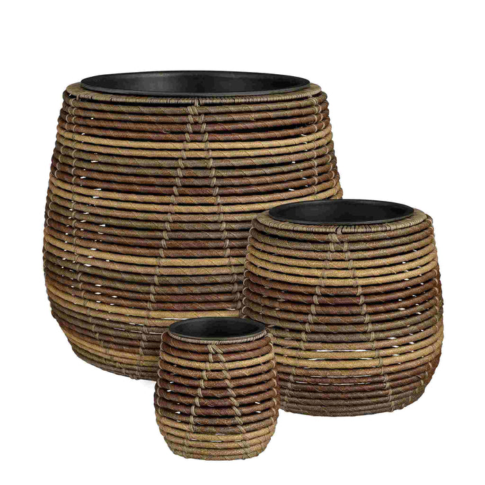 Mica Decorations Bloempot Cancun - 45x45x40 cm - Gerecycled Plastic - Bruin- Set van 3